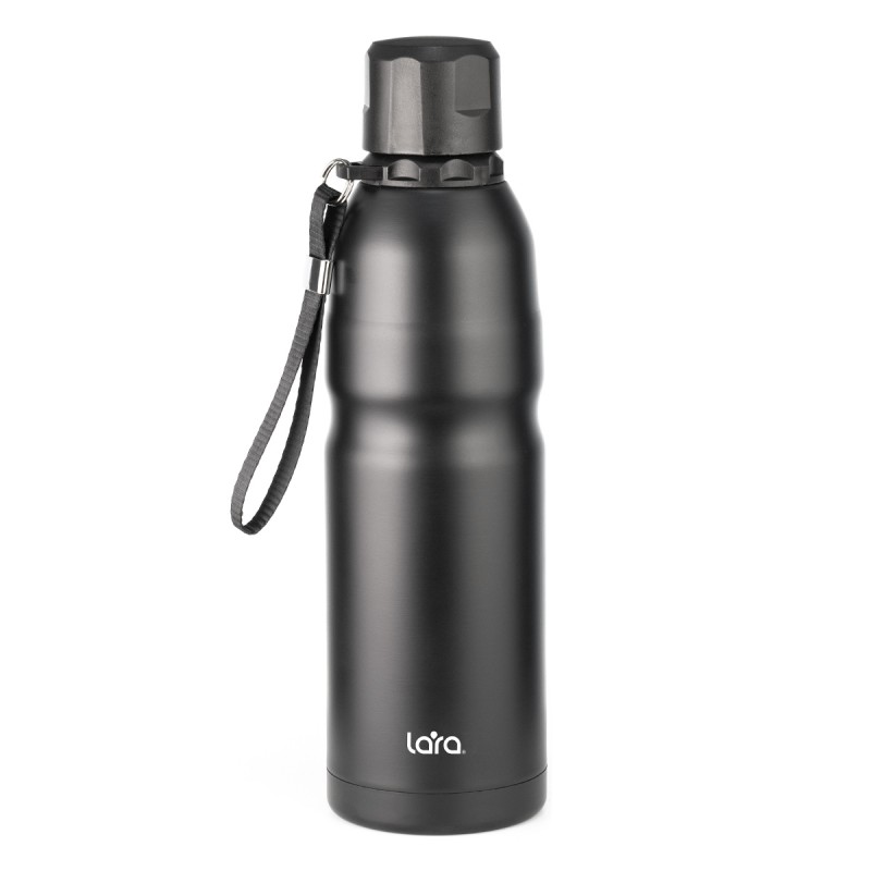 Термос LARA (черный) 500мл, матовый, ремешок для переноски LR04-21
