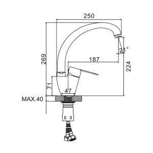 Смеситель для кухни с гайкой из нержавеющей стали чёрный Ledeme L75903B