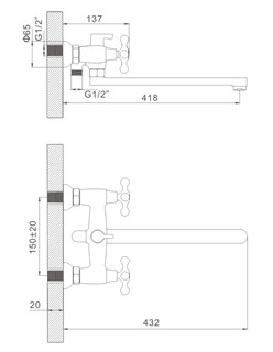 Смеситель для ванны с длинным изливом Gerhans K13212