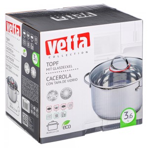 Кастрюля VETTA Бирмингем 20*12,5см, 3,6л, со стекл. крышкой, индукция 822-137