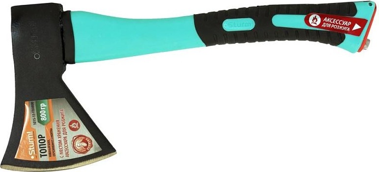 Топор 800гр.,обрезин.фибер.рукоятка, с ЗАЖИГАЛКОЙ, Кулибин,pat, Sturm!