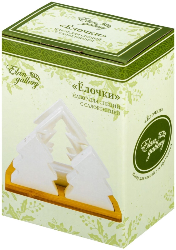 Набор для специй "Елочки" 3 предмета, 15,5*11*11,5 см, солонка и перечница - 6,4*2,8*7,2 см 950221