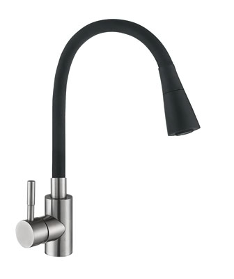 Смеситель д/кухни Мармелад шар. с силиконовым изливом черный 572576 нерж.сталь Антей