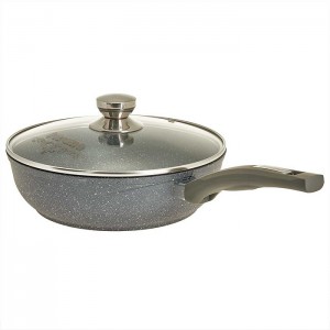 Сотейник 26 см НЕСЪЕМНАЯ ручка СТЕКЛЯННАЯ крышка АП Гранит с263701