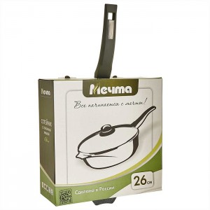 Сотейник 26 см НЕСЪЕМНАЯ ручка СТЕКЛЯННАЯ крышка АП Гранит с263701