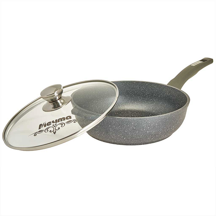 Сотейник 26 см НЕСЪЕМНАЯ ручка СТЕКЛЯННАЯ крышка АП Гранит с263701