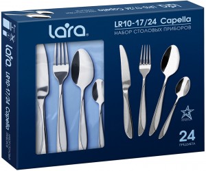 Набор столовых приборов LARA «CAPELLA» LR10-17/24 (24 предмета, зерк. полировка, остр. вилка, сати)