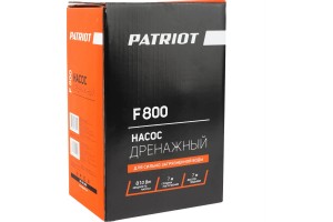 Насос дренажный PATRIOT F 800 (д/гряз.воды,пласт,0,81кВт,13000л/час,H-7м,допус.Ø-35мм.тверд.част.)