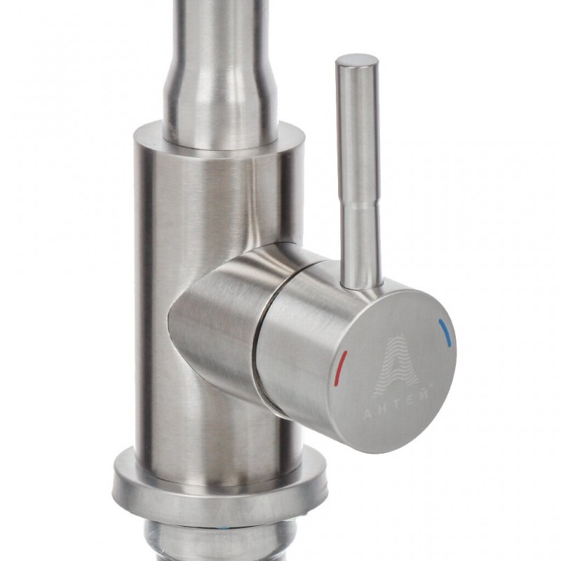 Смеситель д/кухни ДЮНА с высоким силиконовым изливом, нерж.сталь, белый Антей 511519