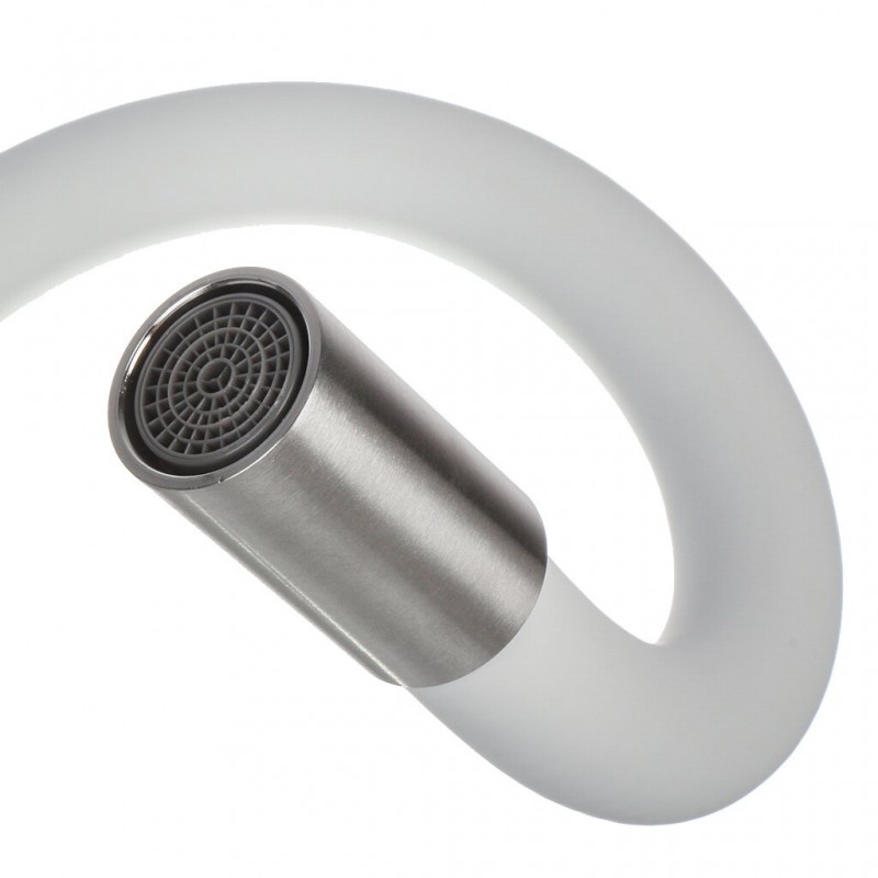 Смеситель д/кухни ДЮНА с высоким силиконовым изливом, нерж.сталь, белый Антей 511519