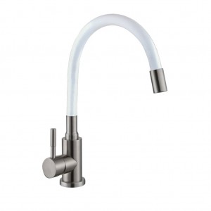 Смеситель д/кухни ДЮНА с высоким силиконовым изливом, нерж.сталь, белый Антей 511519