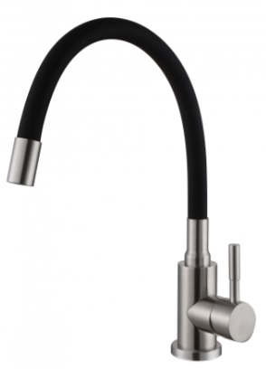 Смеситель д/кухни ДЮНА с высоким силиконовым изливом, нерж.сталь, черный Антей 511518