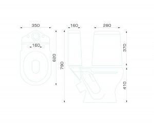 Унитаз-компакт "W 102" GESSO кос.выпуск, ниж.подвод, 1 уров. арматура, сид. полипропилен