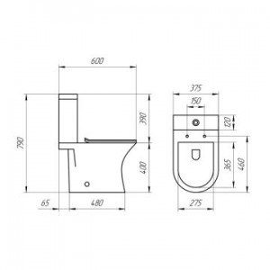 Унитаз-компакт, безободковый, сиденье тонкое ДП, удлин. патрубок, крепления, арматура, гориз. A2802