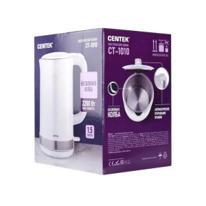 Чайник Centek CT-1010 (белый) 1,5л, 2200Вт, двойные стенки, бесшовная колба, эффект термоса