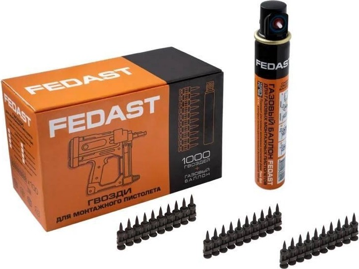 Гвозди 2,7*19мм кованые с ребрами жесткости Bullet Point (1000шт/уп + газ.баллон) FEDAST FD2719RBPFC