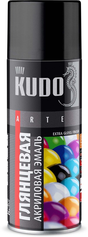 Эмаль KUDO аэрозольная универсальная АКРИЛОВАЯ ЧЕРНАЯ высокоглянцевая RAL-9005 KU-A9005 520мл 1002