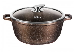 Кастрюля LARA серия CHOCO 16x7.5см, 1.3л, мрамор, капсулированное, индукц. дно, крышка LR02-201