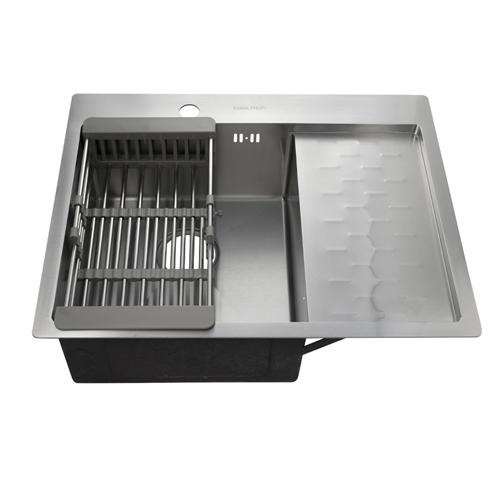 Мойка FABIA PROFI врезная 63*50см, ЛЕВАЯ, толщ. 3,0*0,8мм, глуб. 200мм, сифон с перел., корз