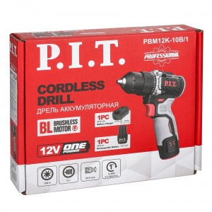 Дрель аккумуляторная P.I.T. PBM12K-10B/1 X-DRIVER (б/щ, 12В,35Нм,патр10мм,2ск,АКБ 1,5Ач,ЗУ,кор)