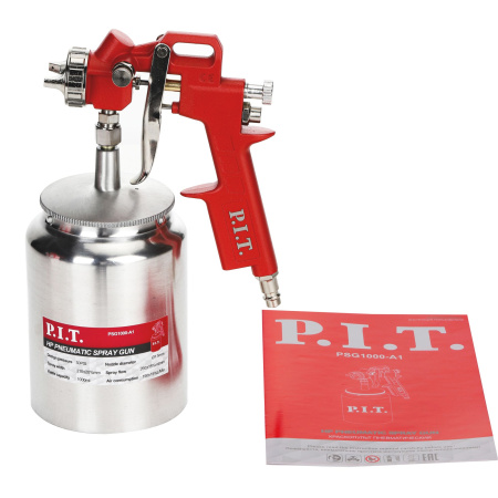 Краскопульт P.I.T. PSG1000-A1 (пневматический, 50PSI, краска 190мл/мин, 260л/мин., емкость 1000мл)