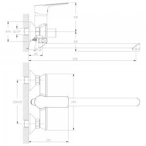 Смеситель для ванны с длинным изливом ROSSINKA RS27-33