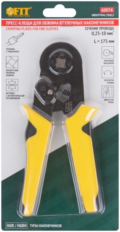 Пресс-клещи для обжима втулочных наконечников 0,25-10мм прорезин.ручки 175мм FIT 60074