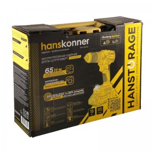 Дрель акк Hanskonner PLATINUM HCD2065BLIC (б/щ, удар,18В,1BatterySystem,65Нм,2*2Ач,кейс)