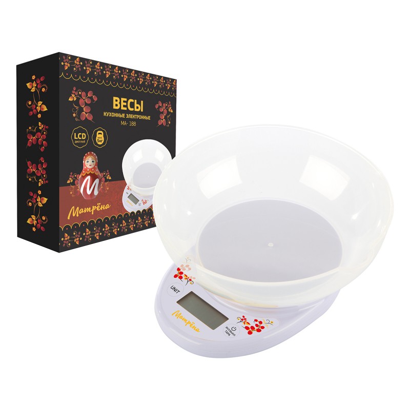 Весы кухонные электронные МАТРЕНА МА-186, МА-188 до 5 кг, функция "тара", сенсор арт. 007