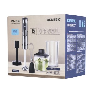 Блендер Centek CT-1353 (сталь) 1200Вт, 3в1, блендер/венчик/чоппер, 650мл +мерный