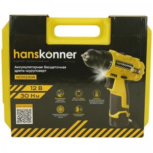Дрель аккум. бесщет. Hanskonner HCD1230R (12В, 30Нм, 2х2.0Ач, кейс)