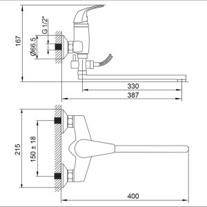 Смеситель для ванны Sanday ф35 латунь, хром, излив L-обр. 400506