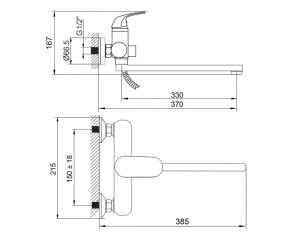 Смеситель для ванны Sanday ф35 латунь, хром, излив L-обр. 40866