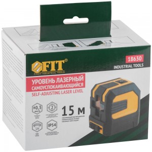 Уровень лазерный самоуспокаивающийся красные лучи крест, диапазон 15м в чехле FIT 18630