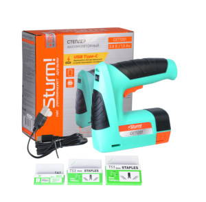 Степлер аккумуляторный без ЗУ, + набор скоб Sturm CET1201
