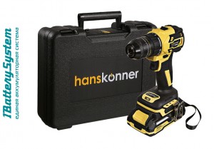 Дрель акк Hanskonner HCD2065C (б/щ, 18В, 2*2Ач, кейс)