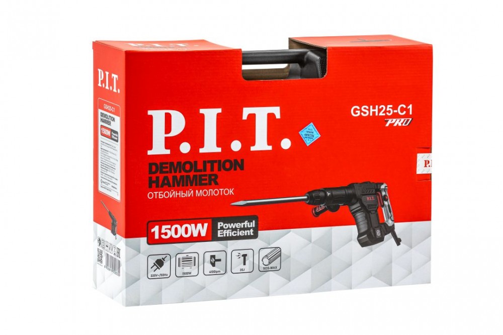 Молоток отбойный P.I.T. GSH25-C1 (1500Вт, 20дж, 4100 уд/мин, 12 полож. зубила, SDS-MAX)