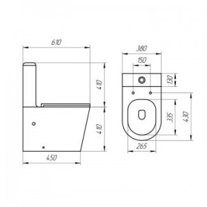 Унитаз-компакт, безободковый, сиденье тонкое ДП, удлин. патрубок, крепления, арматура, гориз. A2807