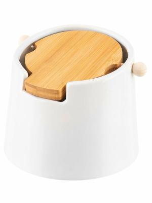 Банка для сыпучих продуктов "Белая" 700 мл, с откидной бамбуковой крышкой 240431