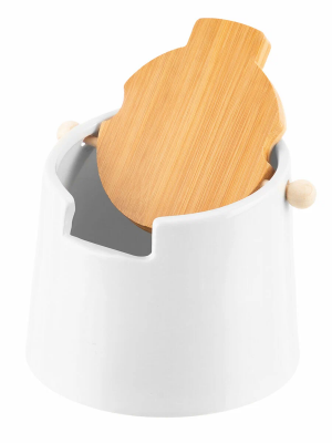 Банка для сыпучих продуктов "Белая" 700 мл, с откидной бамбуковой крышкой 240431