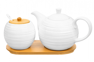 Набор чайник 900 мл+сахарница 450 мл "Шелк" с ложкой на дер. подстав 950282