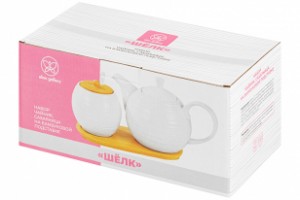 Набор чайник 900 мл+сахарница 450 мл "Шелк" с ложкой на дер. подстав 950282