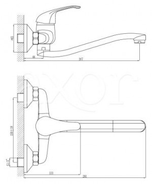 Смеситель одноручный (35мм) для кухни настенный с нижним изливом ROSSINKA A35-24