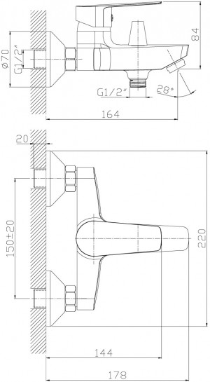 Смеситель одноручный для ванны (35мм) с коротким изливом, хром ROSSINKA S35-31