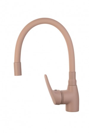 Смеситель для кухни Sanday ф40 гайка, латунь, гибкий излив, бежевый 385765-10