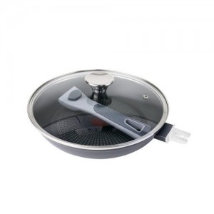 Сковорода LARA LR01-68-24 серия ФЬЮЖН 24*4.7см, съем. ручка, индукция, крышка, Индикатор нагрева,кор