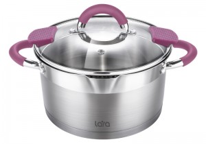 Кастрюля LARA (нерж) LR02-315 VIVA 26*14см 7.2л, носик, индукционное дно, крышка с бортом