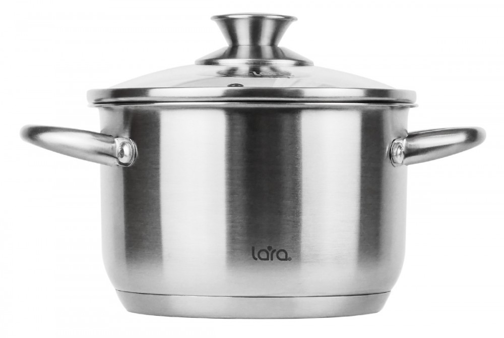 Кастрюля LARA (нерж) LR02-267 АФИНА 18*11,5см 2.9л, капсулированное индукционное дно, стекл. крышка