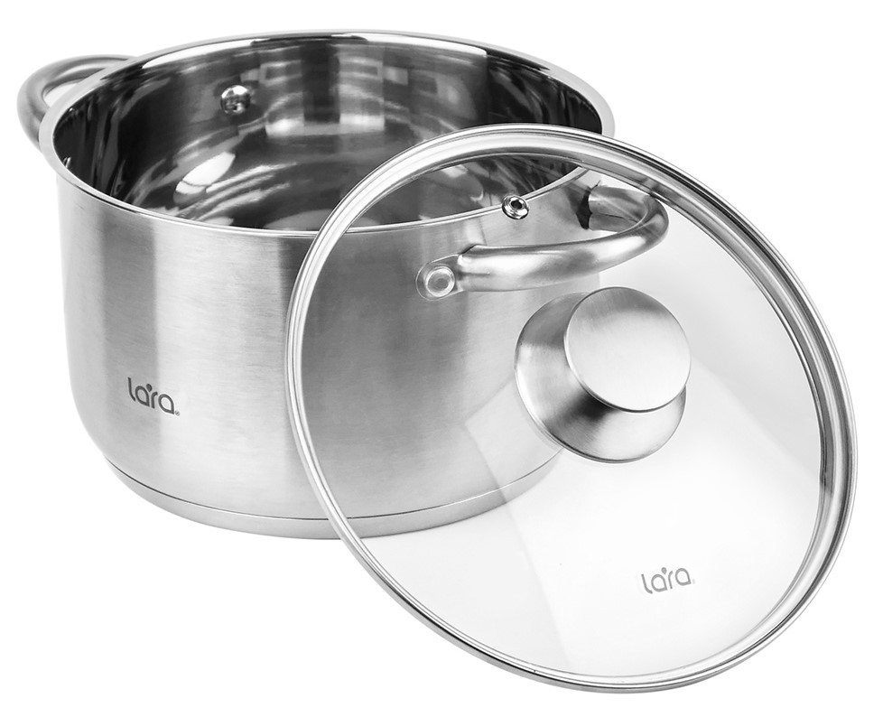 Кастрюля LARA (нерж) LR02-267 АФИНА 18*11,5см 2.9л, капсулированное индукционное дно, стекл. крышка