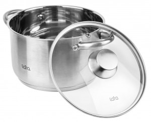 Кастрюля LARA (нерж) LR02-267 АФИНА 18*11,5см 2.9л, капсулированное индукционное дно, стекл. крышка